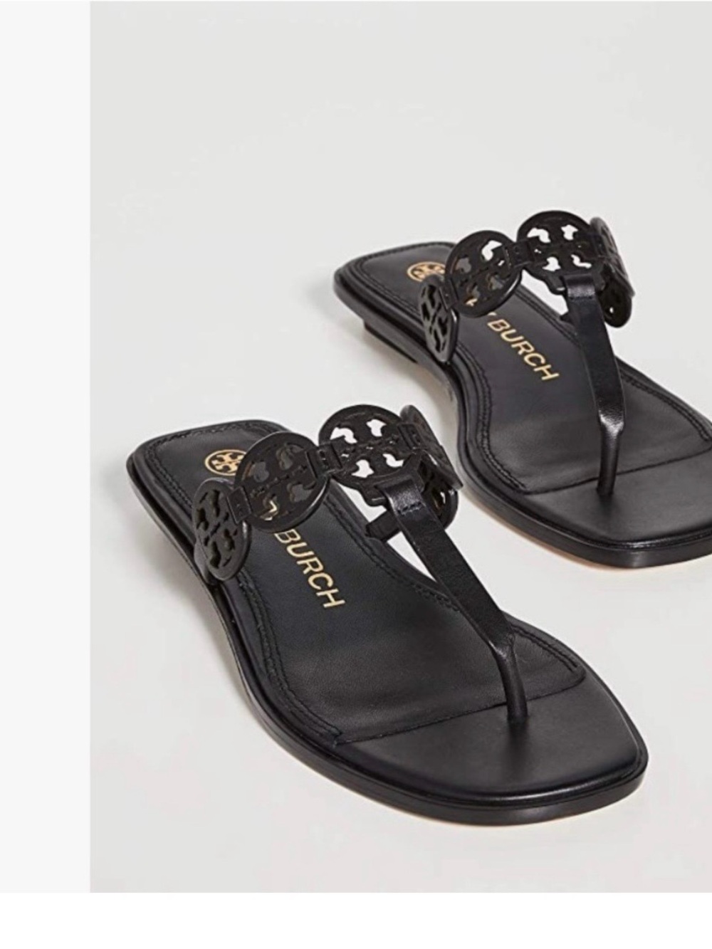 Tory Burch Tiny Miller 10 mm Black Logo Thong Leather Sandals